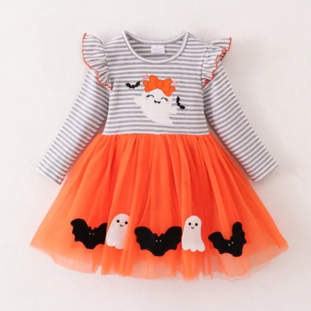 Boutique Halloween Ghost Girls Long Sleeve Tutu Dress